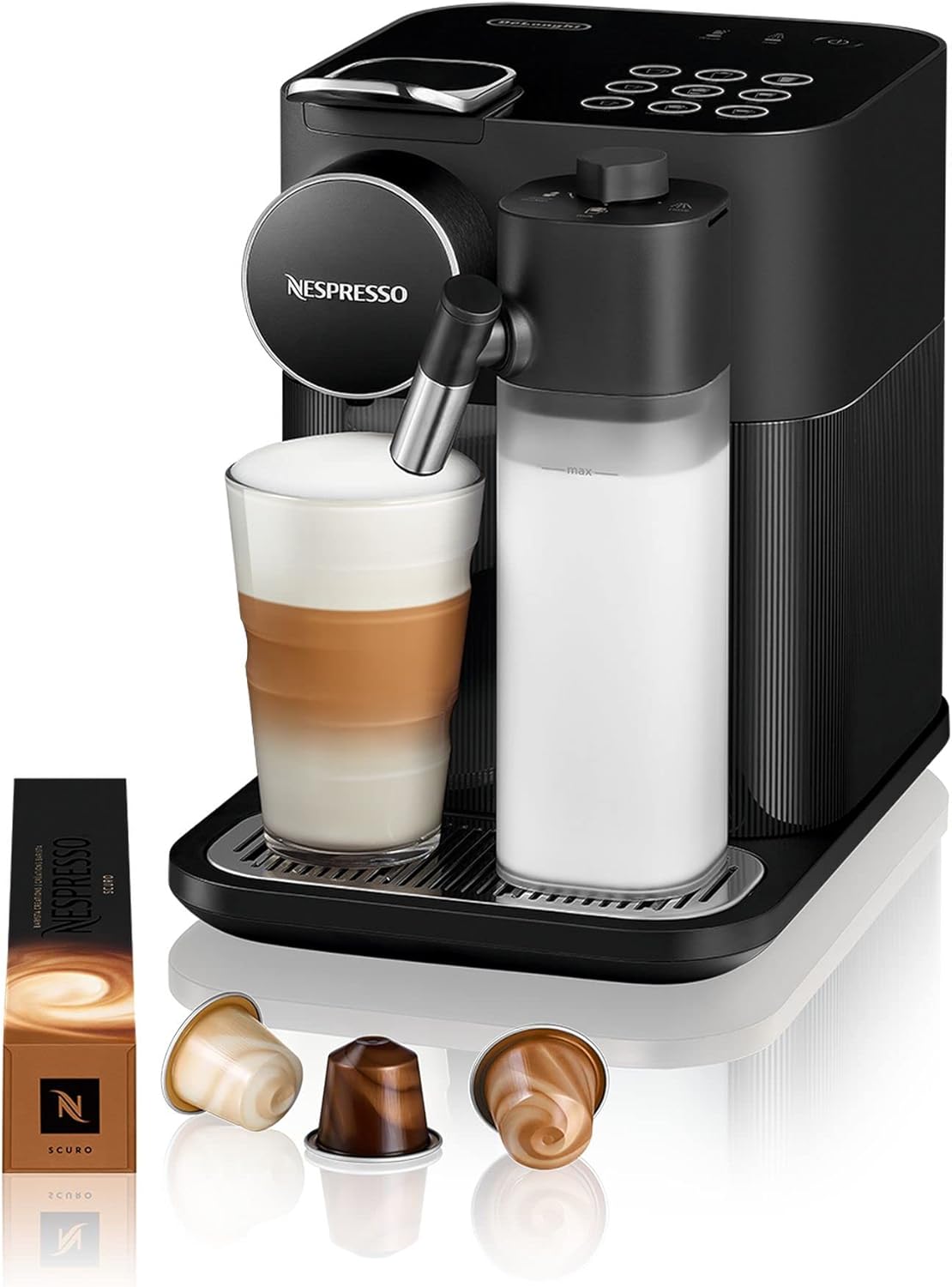 Ekspres kapsułkowy Nespresso De'Longhi EN640.W Gran Lattissima z automatycznym systemem dozowania mleka, ciśnienie 19 barów, 1400 W, biały