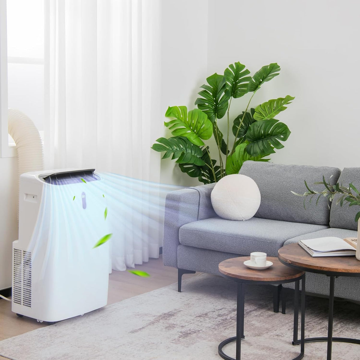 Klimatyzator GOPLUS 16000 BTU z przewodem wylotowym, przenośny klimatyzator 5 w 1: chłodzenie, ogrzewanie, osuszanie, wentylacja, tryb uśpienia | Do pomieszczeń o powierzchni do 30 m² | Timer 24-godzinny | Sterowanie za pomocą aplikacji/pilota (16000