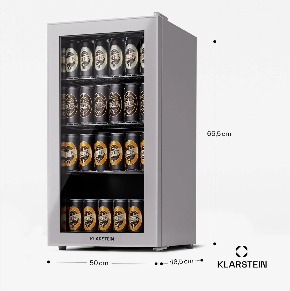 Klarstein Mini lodówka z drzwiami szklanymi do pomieszczeń, chłodziarka na napoje z regulowanymi półkami, mała 80 litrów, do użytku wewnątrz i na zewnątrz, cicha