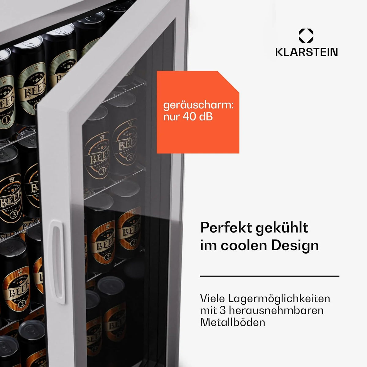 Klarstein Mini lodówka z drzwiami szklanymi do pomieszczeń, chłodziarka na napoje z regulowanymi półkami, mała 80 litrów, do użytku wewnątrz i na zewnątrz, cicha