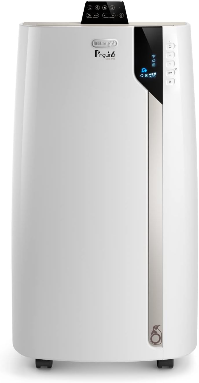 De'Longhi Pinguino PAC EL112 CST WiFi, przenośna klimatyzacja z technologią MyEcoRealFeel do pomieszczeń o kubaturze do 110 m³, 11 000 BTU/h, 2,9 kW, 63 dB, funkcja osuszania, A, sterowanie aplikacją i głosem, kolor biały