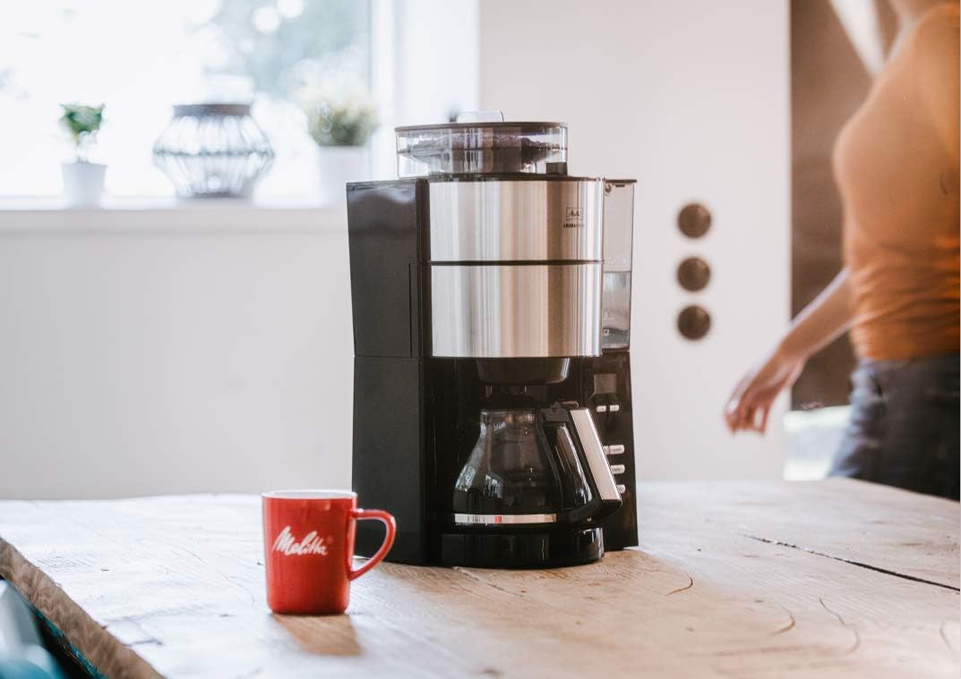 Melitta AromaFresh - Ekspres przelewowy - ze szklanym dzbankiem - wbudowanym młynkiem - funkcją timera - 10 filiżanek - Czysta czerń