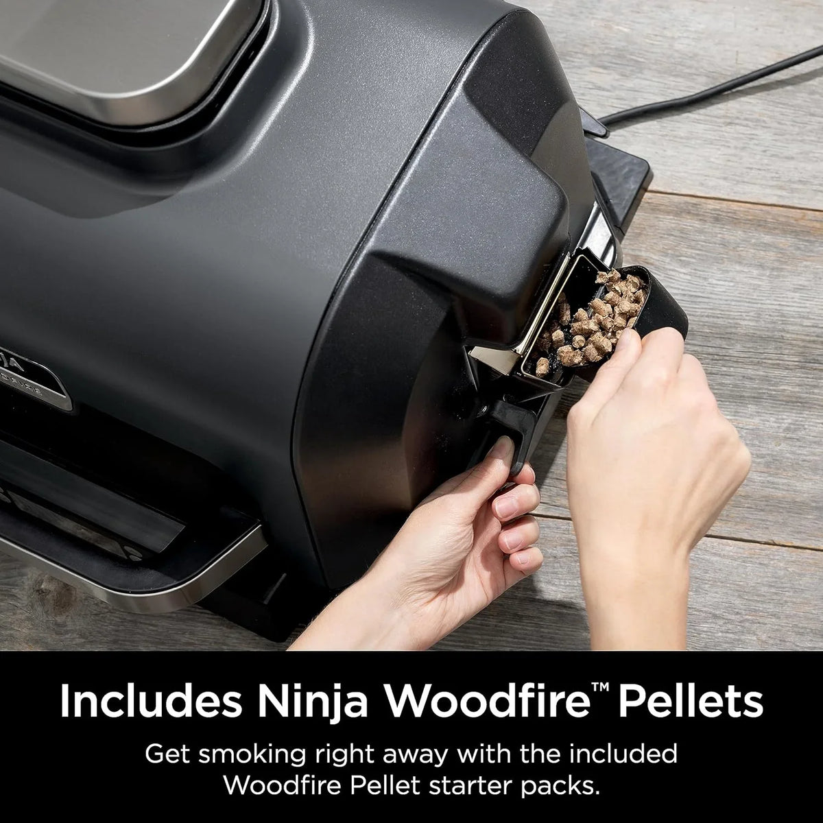 Grill i wędzarnia ogrodowa Ninja Woodfire Pro XL, termometr, wszechstronne urządzenie 4 w 1 (grill, wędzarnia BBQ, frytkownica beztłuszczowa, piekarnik), grill elektryczny przenośny, kolor ciemnoszary, model OG850