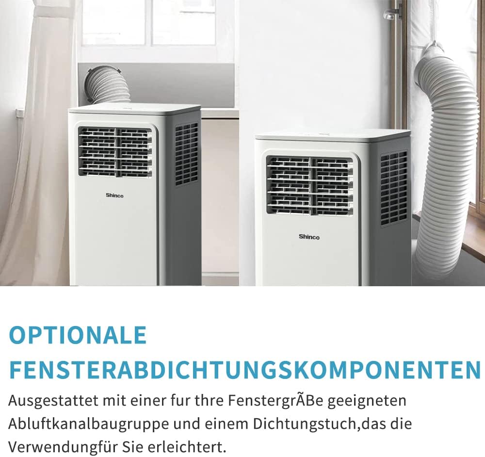 Przenośna klimatyzacja SHINCO z przewodem wydechowym, 9000 BTU, 2,6 kW, chłodzenie, wentylacja i osuszanie, przenośna klimatyzacja z trybem uśpienia, powierzchnia pomieszczenia do 22 m², 24-godzinny timer