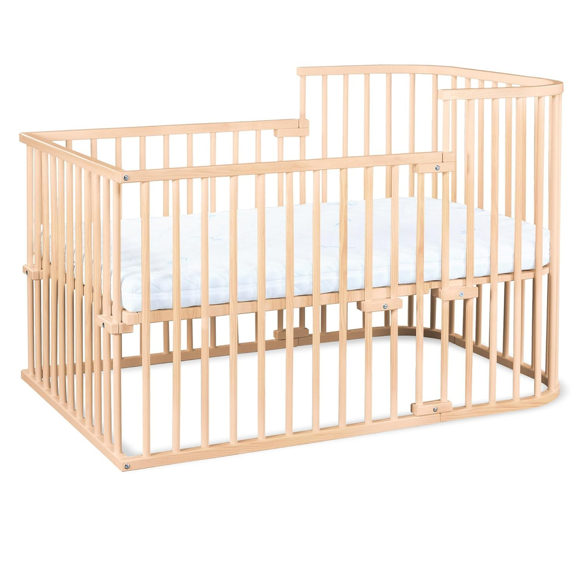 Oryginalne łóżeczko dostawne Babybay z litego drewna bukowego / kompaktowe i rozkładane / płynna regulacja wysokości łóżeczka i przyjazne dla środowiska / rośnie wraz z dzieckiem (lakierowane na biało) / w zestawie materac