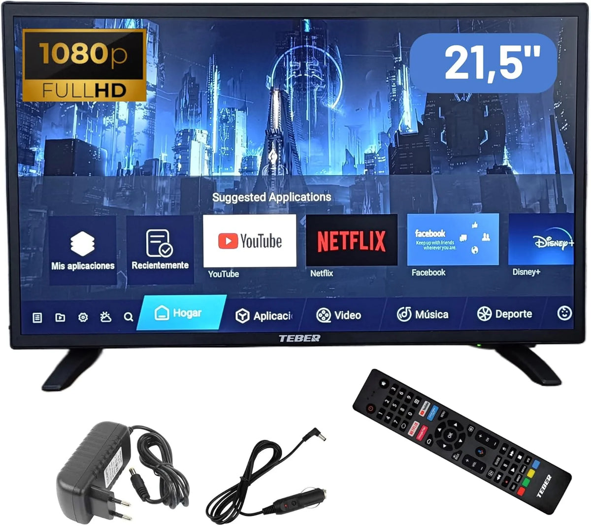 22-calowy telewizor Smart TV z zasilaczem 12 V i 230 V. Android. Full HD. DVB-S2/C/T2/T. Do kamperów, przyczep kempingowych, domów, przyczep kempingowych i łodzi. (22 cale)