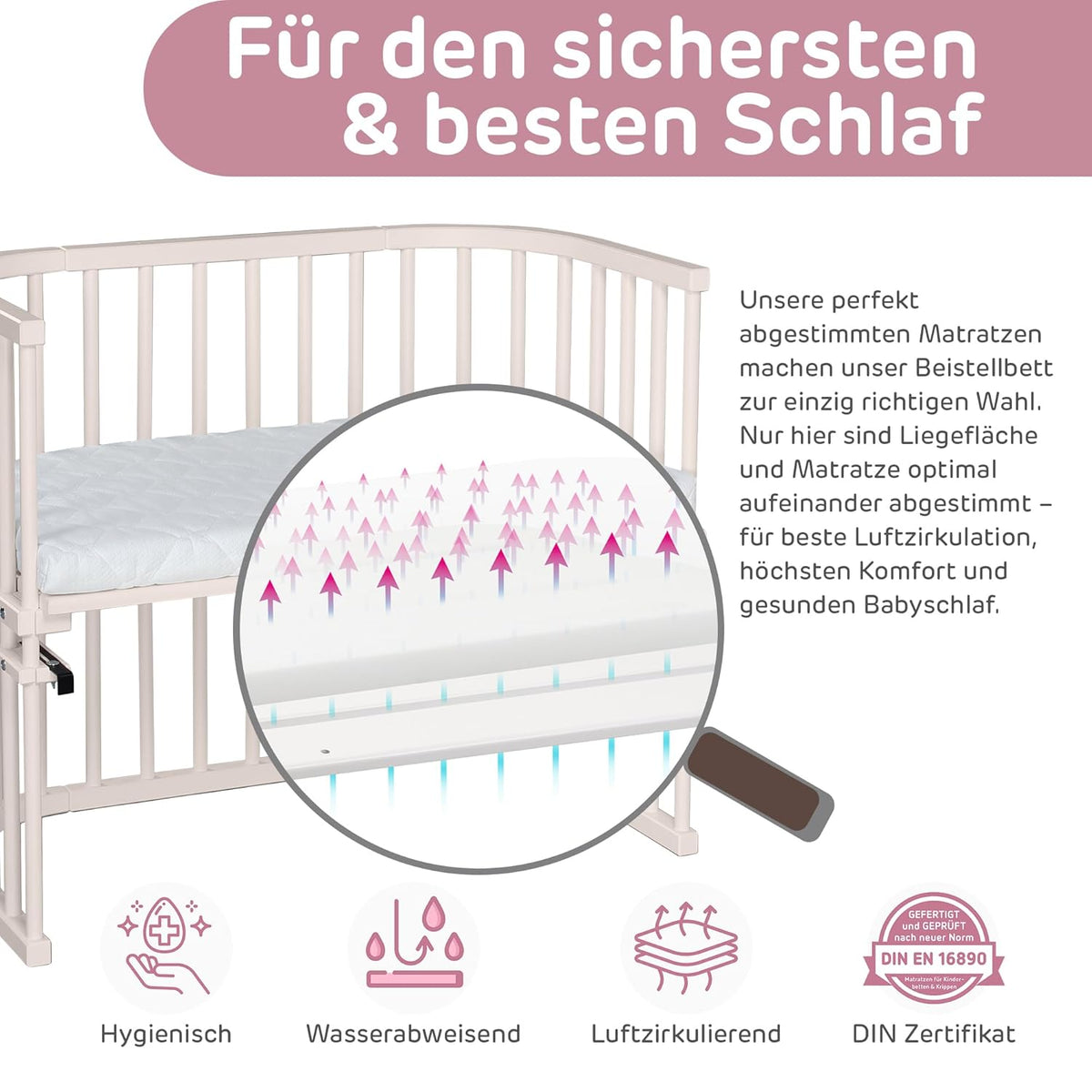 Oryginalne łóżeczko dostawne Babybay z litego drewna bukowego / kompaktowe i rozkładane / płynna regulacja wysokości łóżeczka i przyjazne dla środowiska / rośnie wraz z dzieckiem (lakierowane na biało) / w zestawie materac
