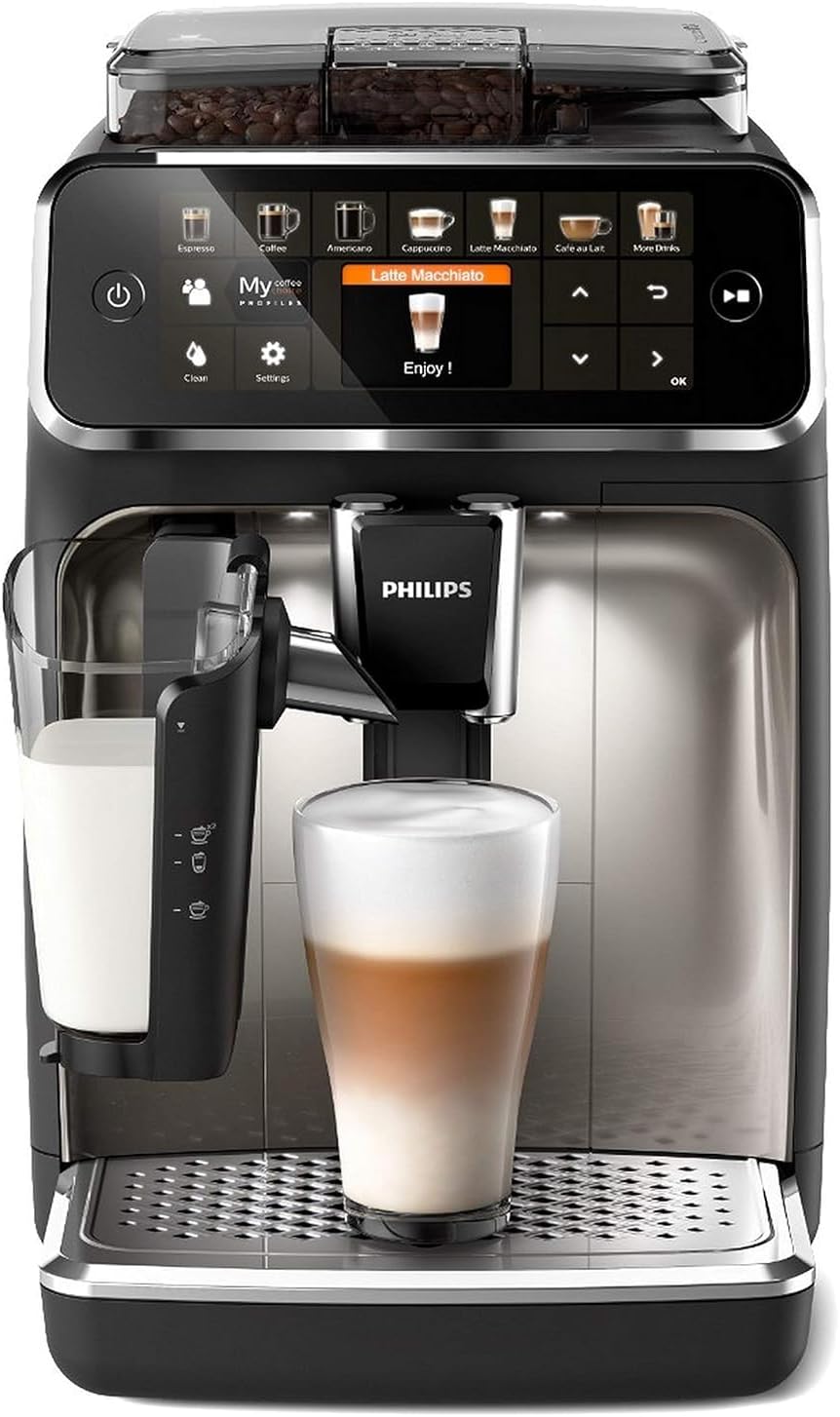 W pełni automatyczny ekspres do kawy Philips Series 5400 – system mleczny LatteGo, 12 specjałów kawowych, intuicyjny wyświetlacz, 4 profile użytkowników, chrom (EP5447/90)