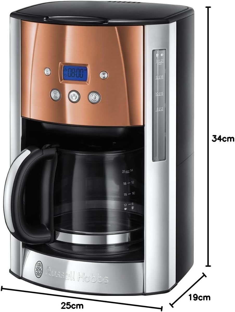 Toster Russell Hobbs Luna [na 2 kromki] Stal nierdzewna, miedź (bardzo szerokie otwory do opiekania, w tym podgrzewacz bułek, 6 poziomów opiekania, funkcja rozmrażania i podgrzewania, 1550 W) 24290-56