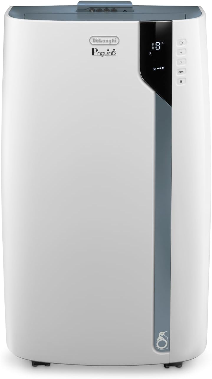 De'Longhi Pinguino PAC EL112 CST WiFi, przenośna klimatyzacja z technologią MyEcoRealFeel do pomieszczeń o kubaturze do 110 m³, 11 000 BTU/h, 2,9 kW, 63 dB, funkcja osuszania, A, sterowanie aplikacją i głosem, kolor biały