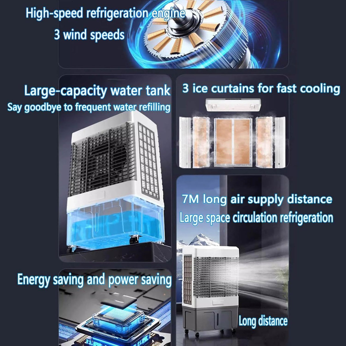 Klimatyzator parowy 3 w 1 z 12-godzinnym timerem, 3 trybami, 3 prędkościami, oscylacją 120°, niskim poziomem hałasu i dużym zbiornikiem na wodę do biura domowego i sypialni