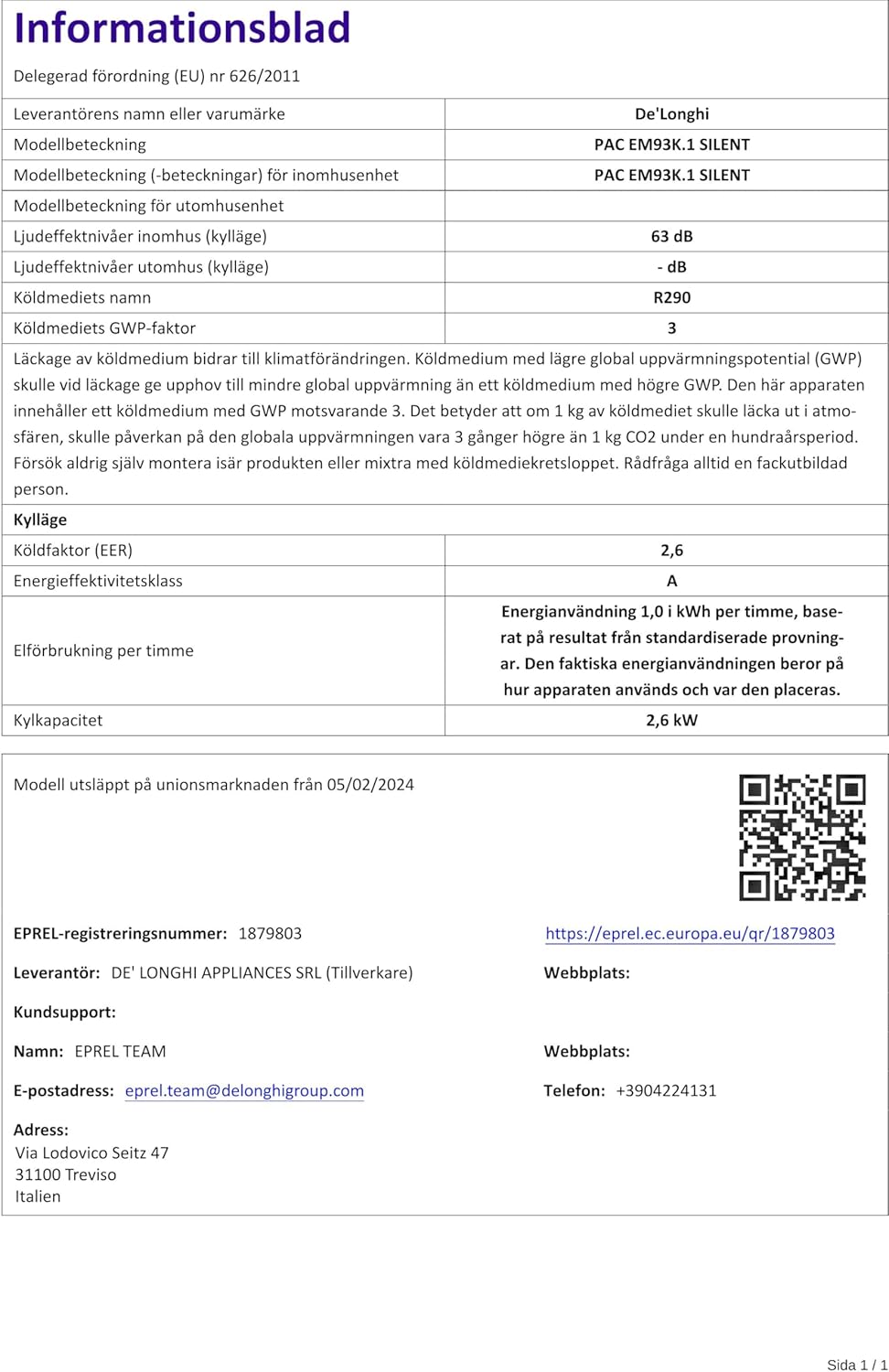 De'Longhi Pinguino PAC EL112 CST WiFi, przenośna klimatyzacja z technologią MyEcoRealFeel do pomieszczeń o kubaturze do 110 m³, 11 000 BTU/h, 2,9 kW, 63 dB, funkcja osuszania, A, sterowanie aplikacją i głosem, kolor biały