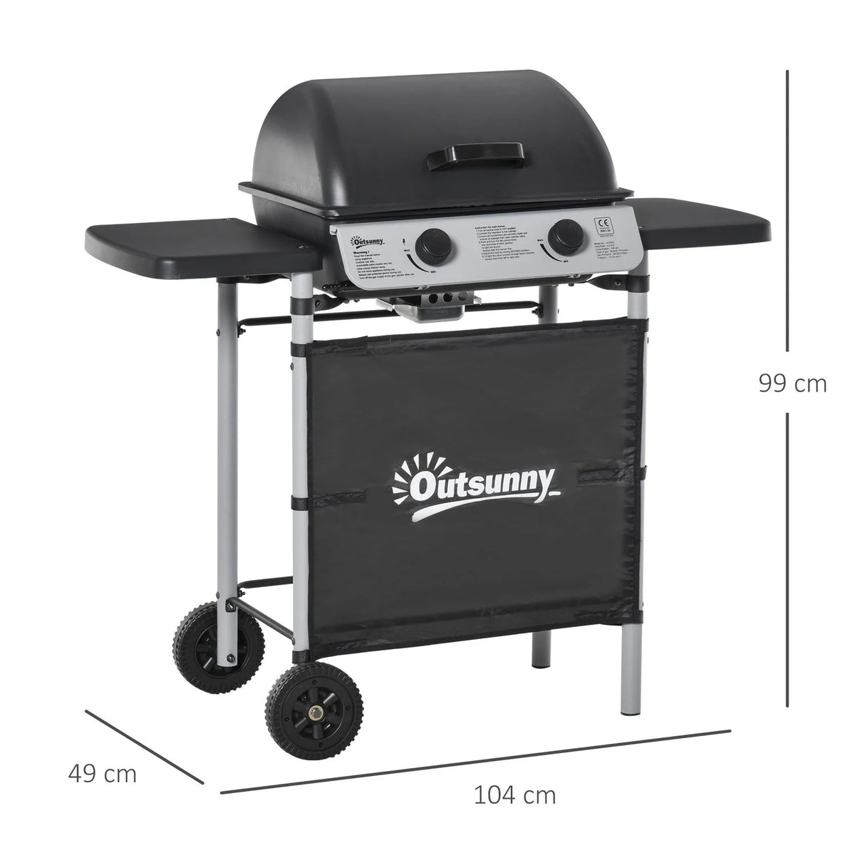 Grill gazowy Outsunny Steel, 104x49x99 cm, czarny