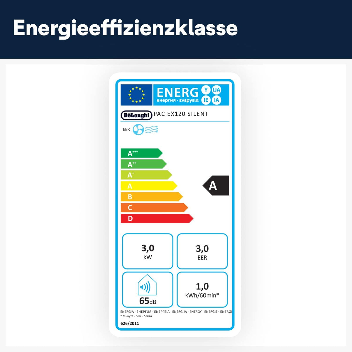 De'Longhi Pinguino PAC EL112 CST WiFi, przenośna klimatyzacja z technologią MyEcoRealFeel do pomieszczeń o kubaturze do 110 m³, 11 000 BTU/h, 2,9 kW, 63 dB, funkcja osuszania, A, sterowanie aplikacją i głosem, kolor biały
