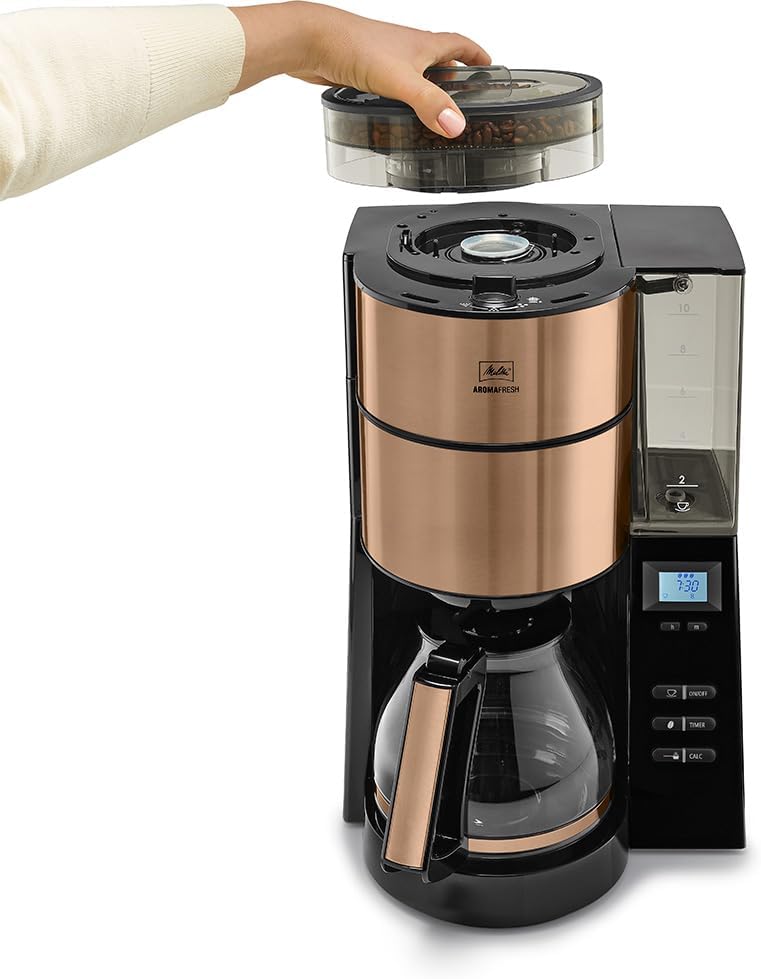 Melitta AromaFresh - Ekspres przelewowy - ze szklanym dzbankiem - wbudowanym młynkiem - funkcją timera - 10 filiżanek - Czysta czerń