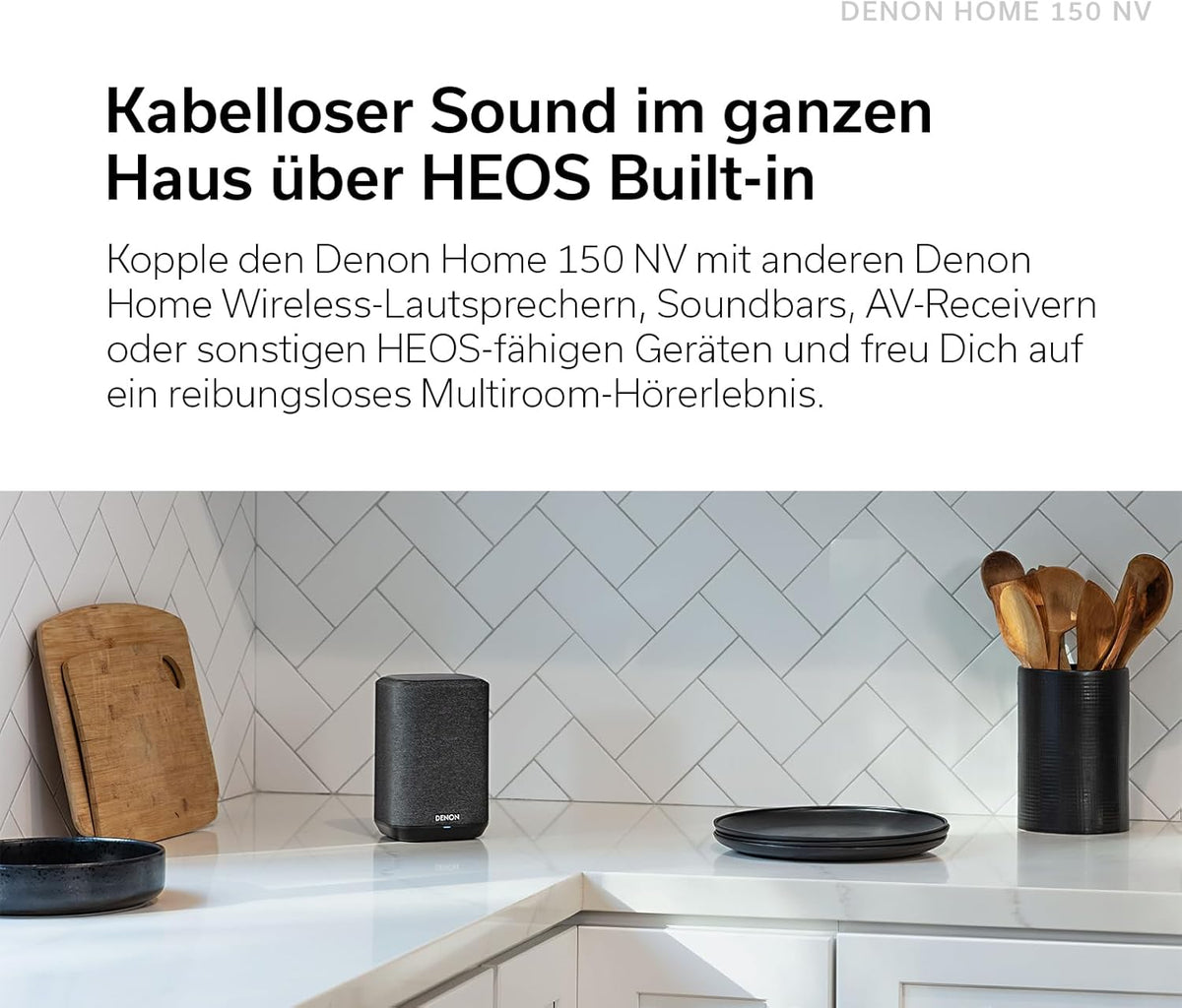 Głośnik Denon Home 150 Multiroom, głośnik HiFi z wbudowaną platformą HEOS, zintegrowaną funkcją Alexa, Wi-Fi, Bluetooth, USB, AirPlay 2, dźwiękiem Hi-Res, czarny