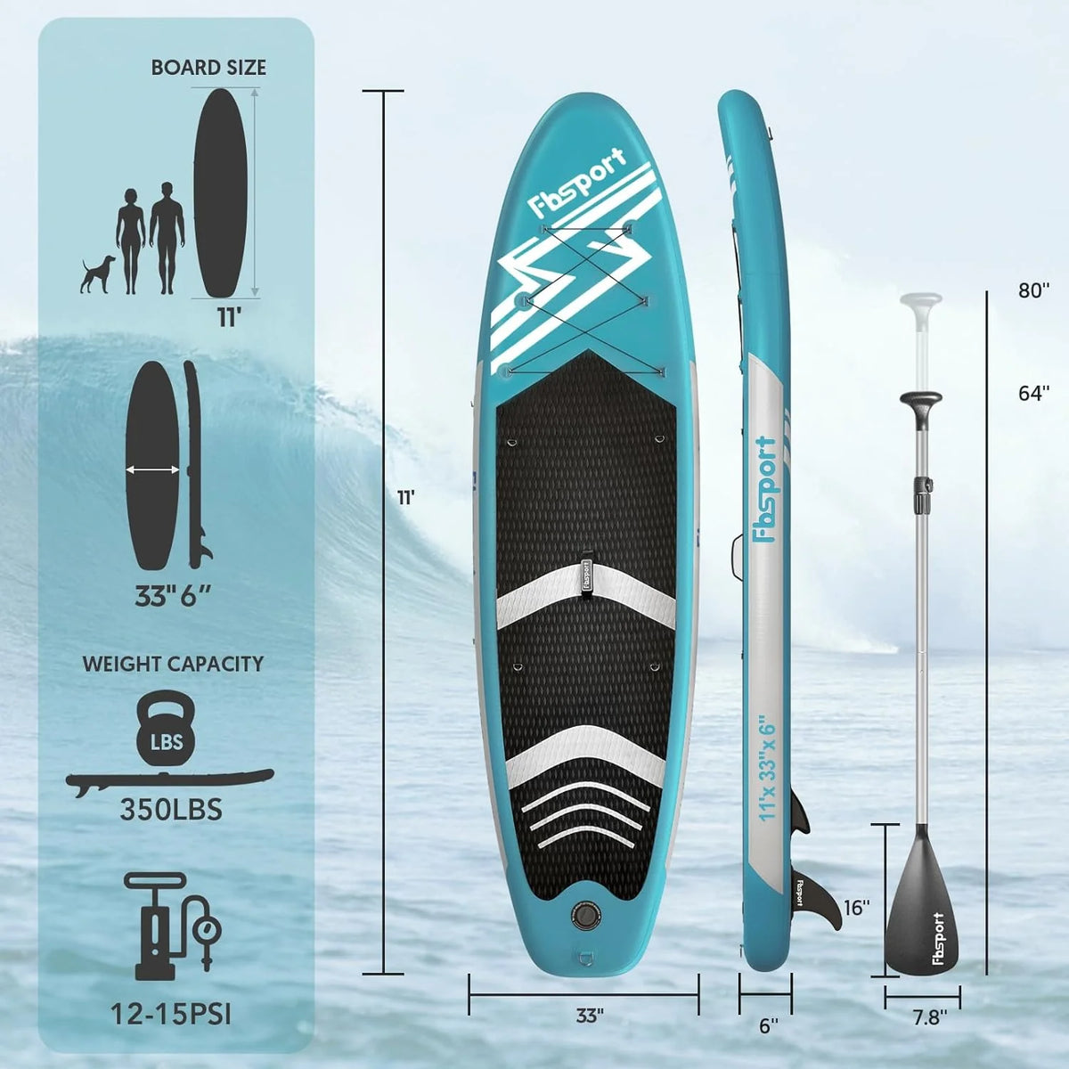 Hoogwaardig stand-up paddleboard, yogaboard met duurzame SUP-accessoires en draagtas | Brede beenpositie, golfcontrole, antislip dek, leash, peddel en pomp voor tieners en volwassenen