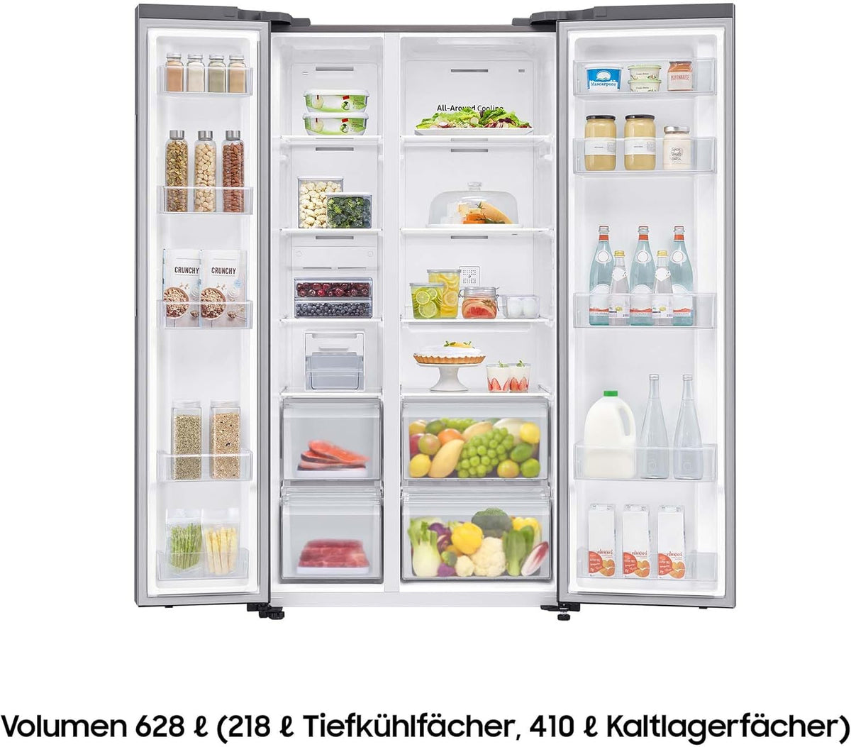 Lodówka typu side-by-side z zamrażarką Samsung RS64DG53R3B1EF, 178 cm, 628 l, tryb SmartThings AI Energy, dozownik lodu i wody, smukła kostkarka do lodu, stal nierdzewna premium