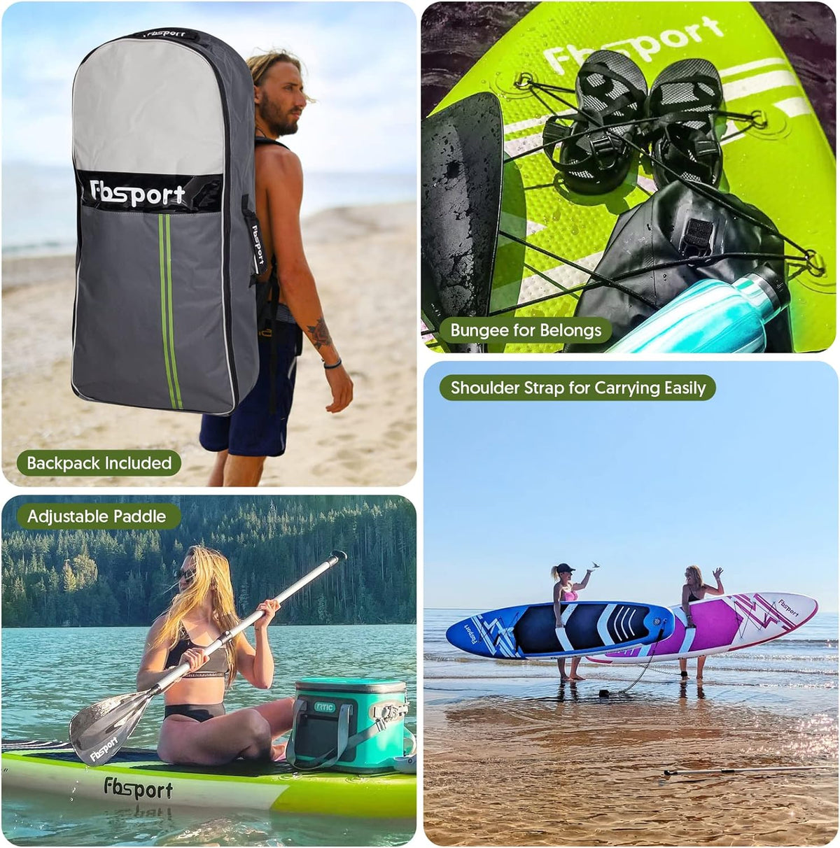 Hoogwaardig stand-up paddleboard, yogaboard met duurzame SUP-accessoires en draagtas | Brede beenpositie, golfcontrole, antislip dek, leash, peddel en pomp voor tieners en volwassenen