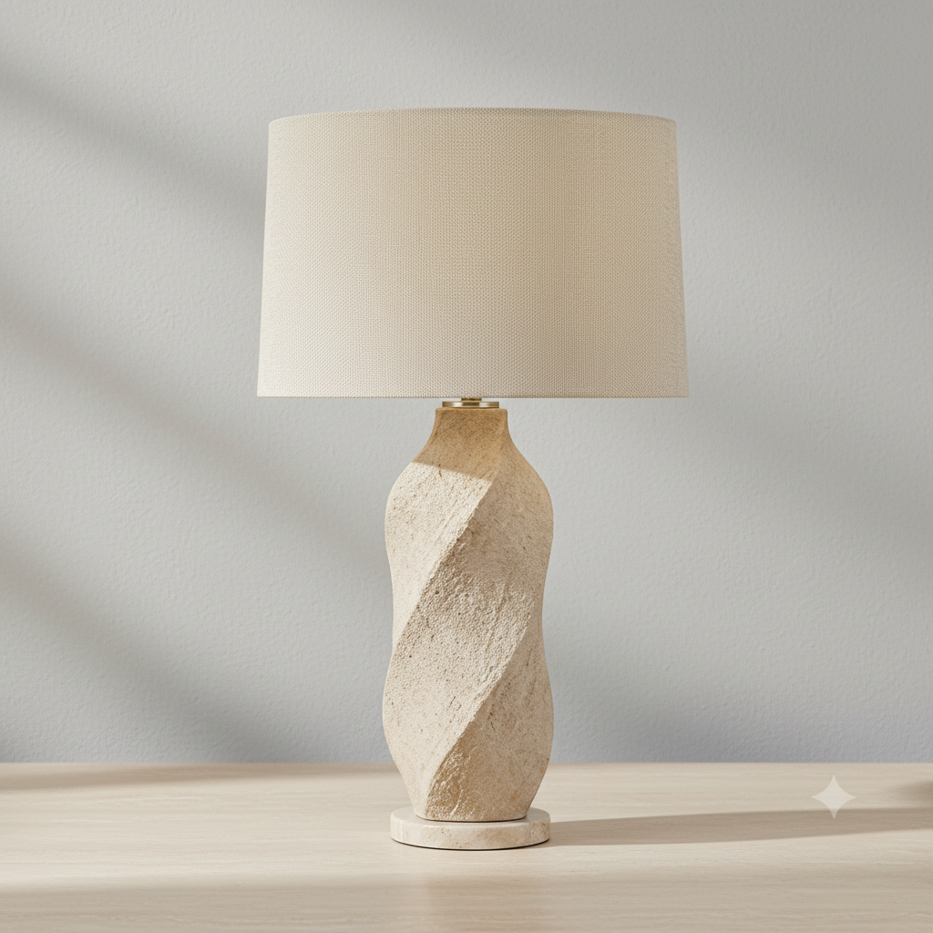 25.5-inch ceramic table lamp with off-white linen shade