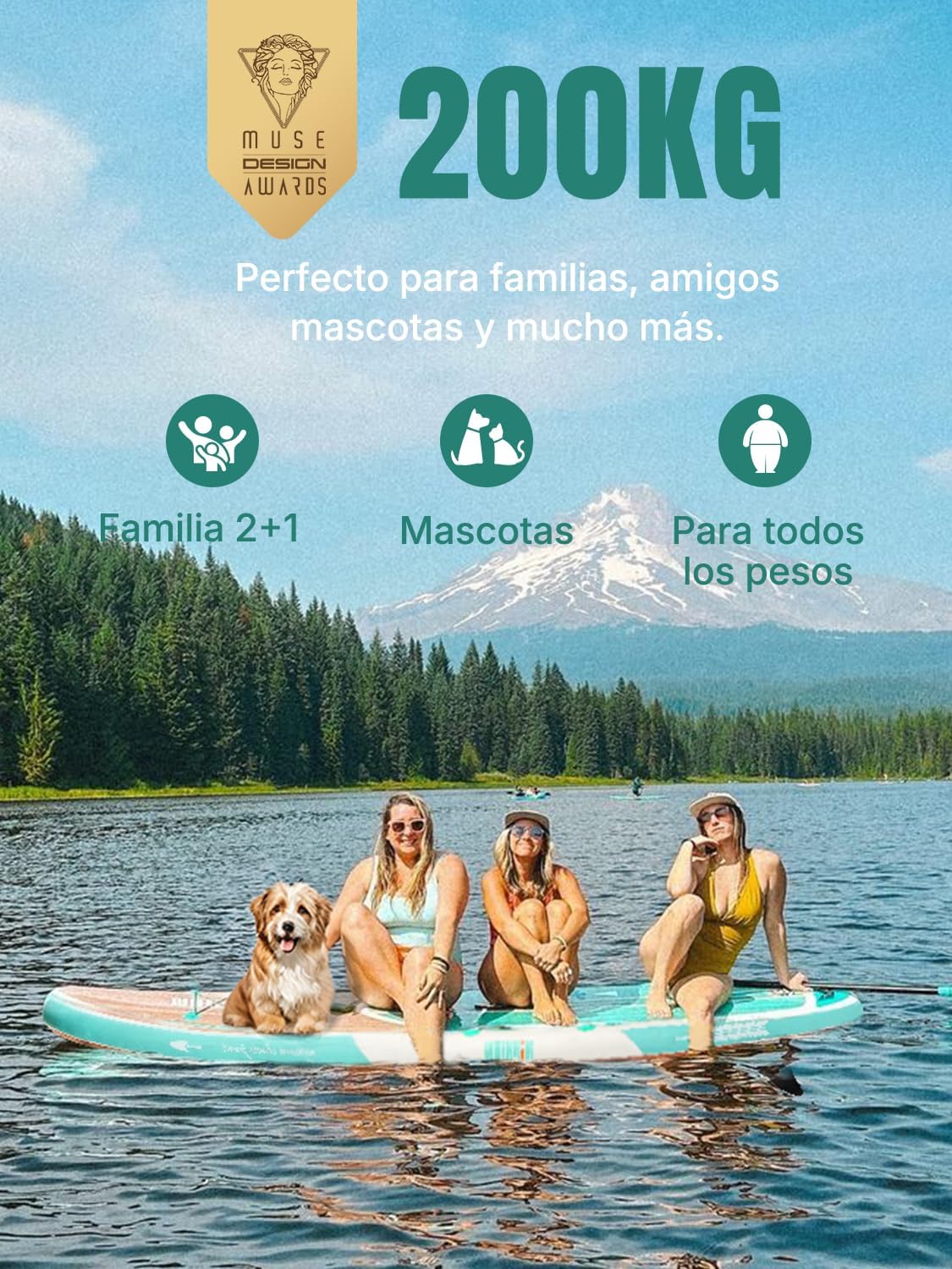 Opblaasbaar SUP-board van Niphean voor volwassenen met complete accessoireset - model van 320 cm, geschikt voor alle niveaus, draagvermogen 200 kg (geschikt voor 2 personen), SUP-board met zitje