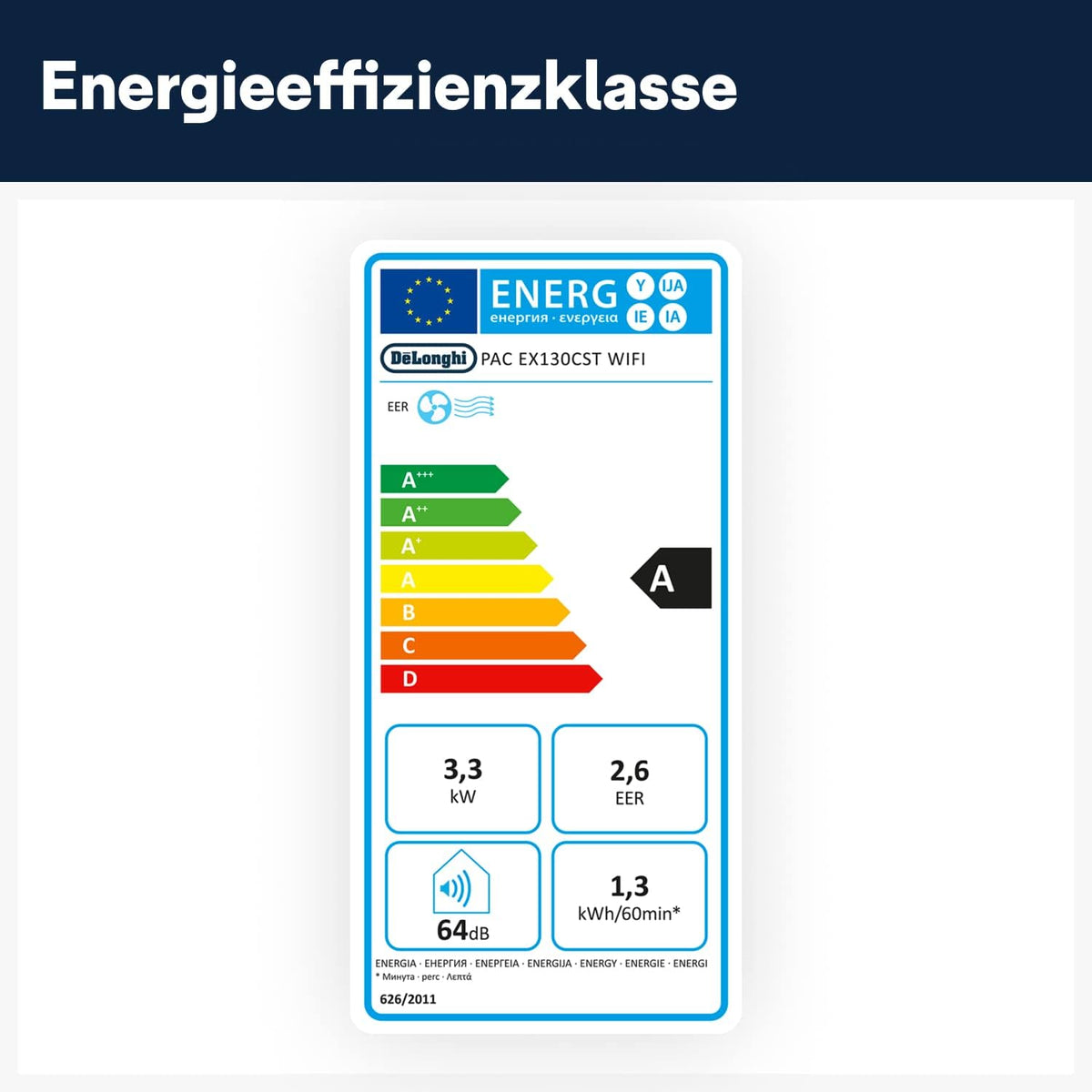 De'Longhi Pinguino PAC EL112 CST WiFi, przenośna klimatyzacja z technologią MyEcoRealFeel do pomieszczeń o kubaturze do 110 m³, 11 000 BTU/h, 2,9 kW, 63 dB, funkcja osuszania, A, sterowanie aplikacją i głosem, kolor biały