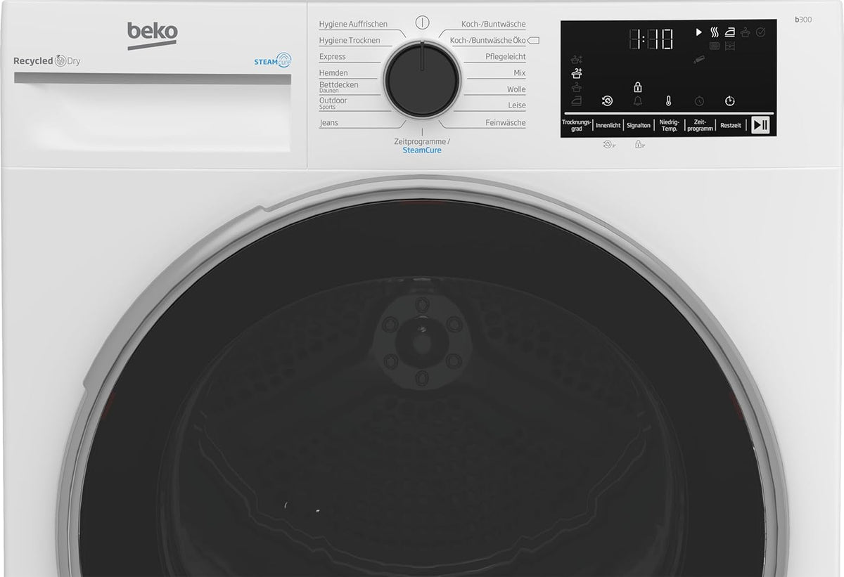 Suszarka bębnowa Beko 8 kg, ocena „Dobry” (2,5) w teście Stiftung Warentest, odpowiednia dla alergików, program suszenia higienicznego (Hygiene Drying), funkcja pary SteamCure, 15 programów, program Express, B3T42249S, kolor biały