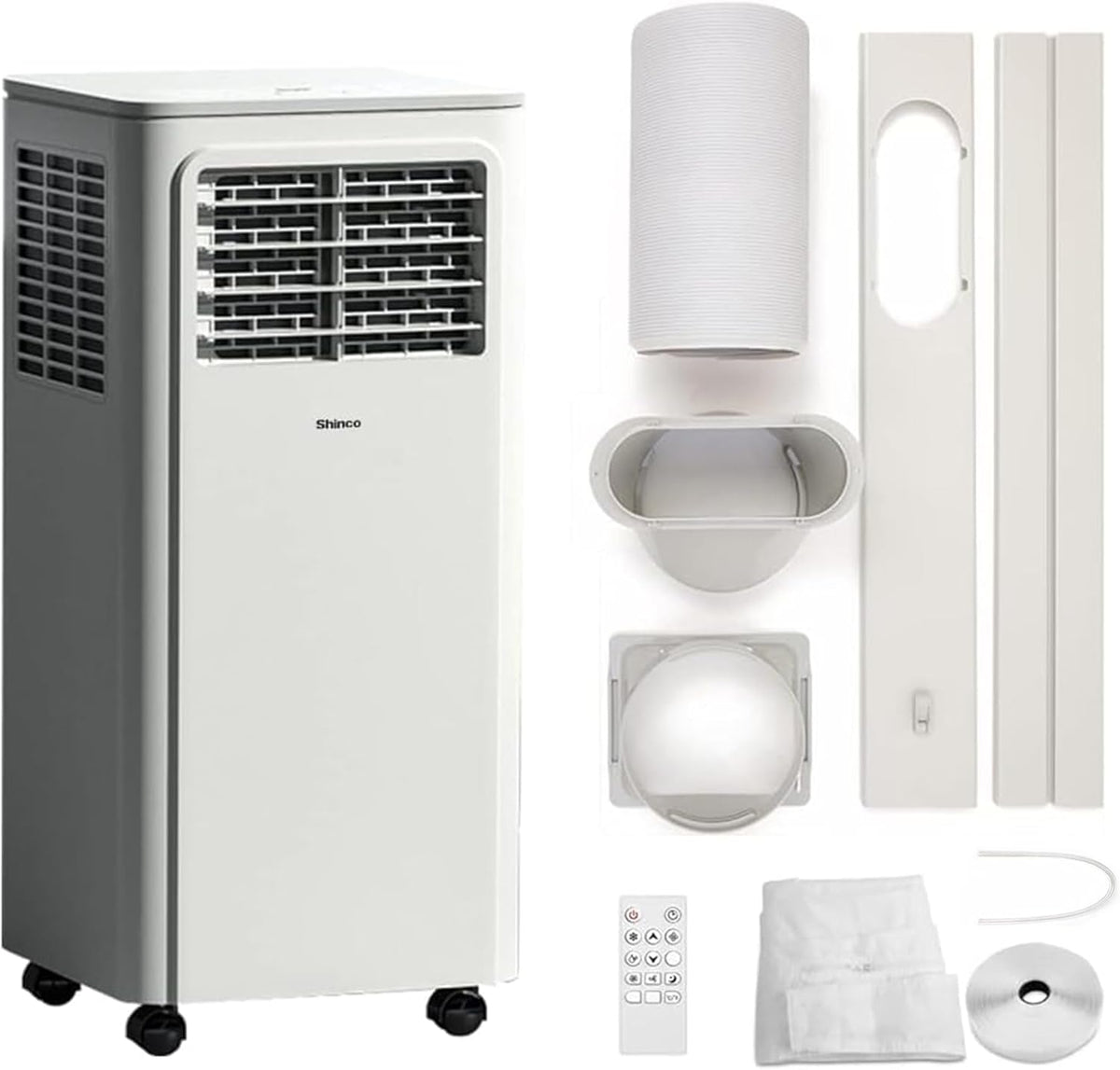 Przenośna klimatyzacja SHINCO z przewodem wydechowym, 9000 BTU, 2,6 kW, chłodzenie, wentylacja i osuszanie, przenośna klimatyzacja z trybem uśpienia, powierzchnia pomieszczenia do 22 m², 24-godzinny timer