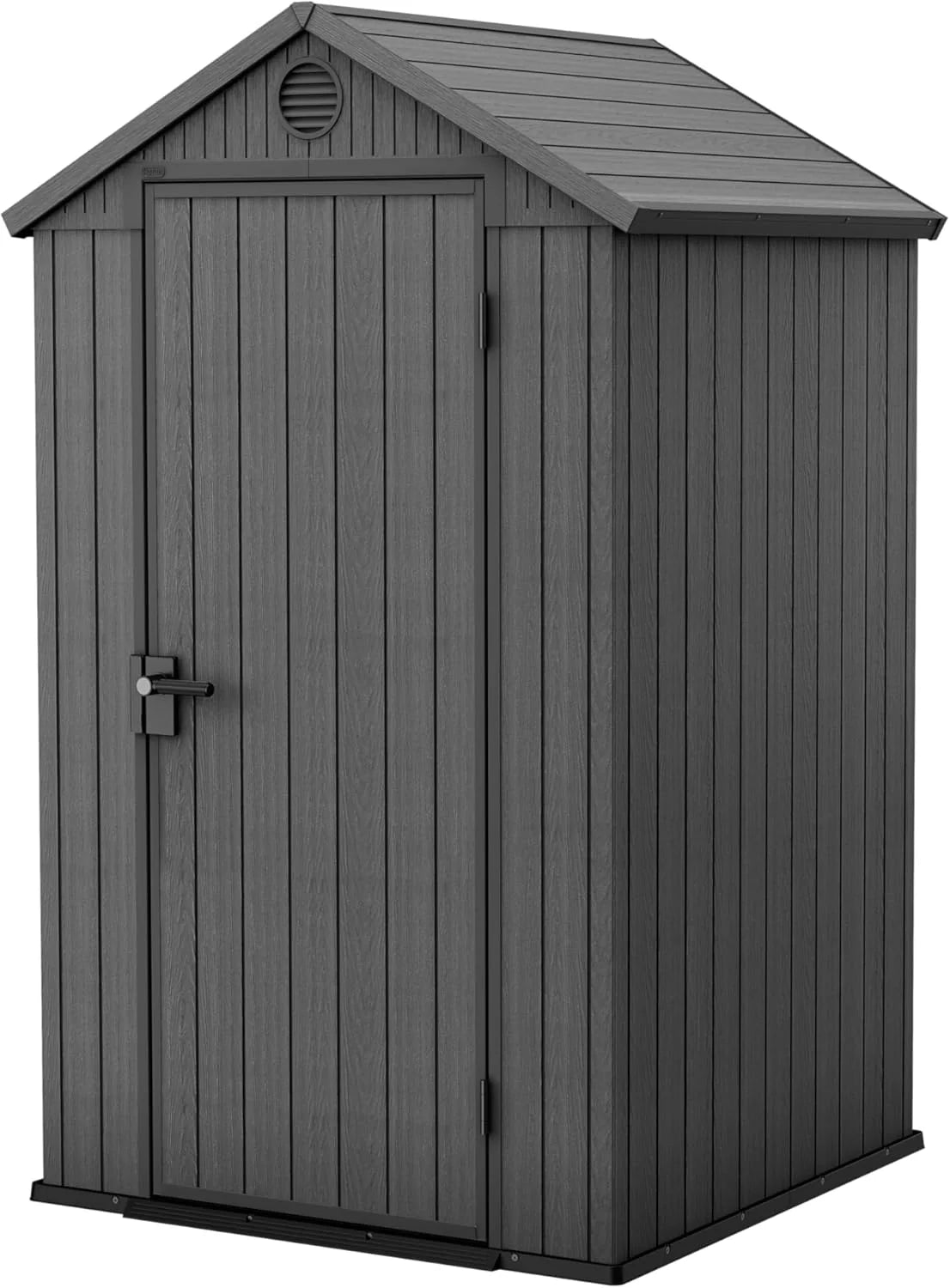 KETER Darwin 4x4 tuinhuis, 125,8 x 117 x 205 cm en 1,4 m²; inclusief vloer, ventilatiesysteem, deur en raam; waterdicht; grijs.