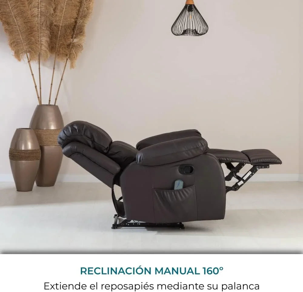 Don Descanso – Trevi Black relaxmassagestoel met verwarming, 160° kantelstand, 8 stille motoren, lendensteunverwarming, 4-zone massagesysteem en scheurbestendige polyurethaan lederen afwerking [zaag inbegrepen]