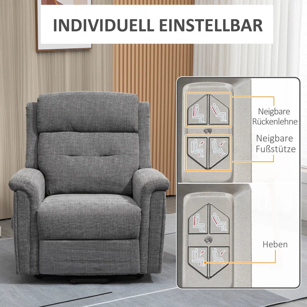 HOMCOM Elektrycznie Regulowany Fotel Podnośny Fotel Rozkładany Szary