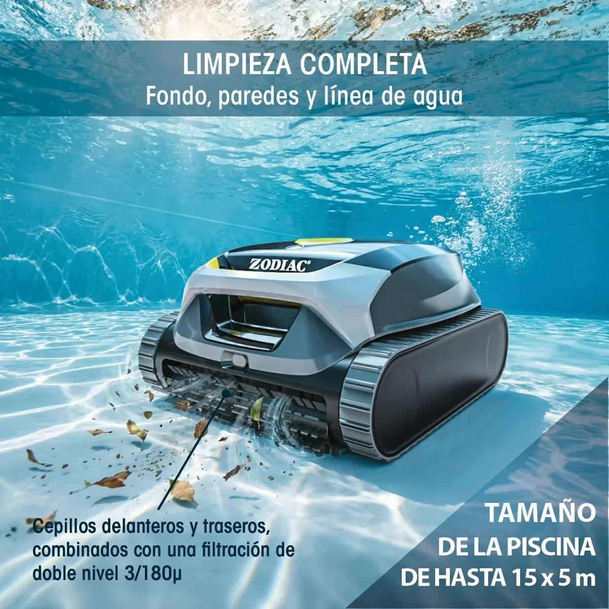 Zodiac Freedom Lite draadloze zwembadreiniger met lithiumbatterij - Reinigt bodem, wanden en waterlijn - Dubbele filtratie - Tot 3 uur reinigingscyclus op één acculading