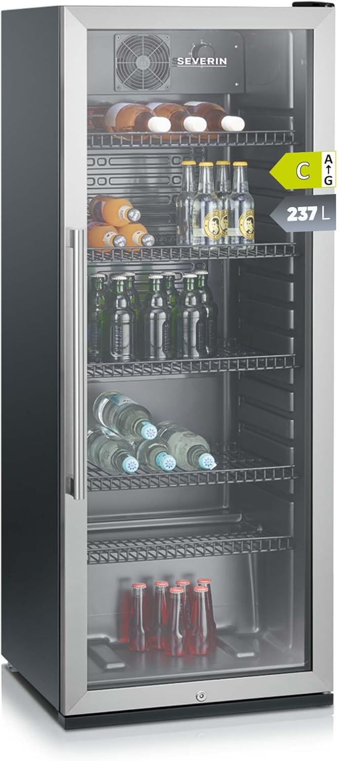 Chłodziarka do butelek SEVERIN, ze zintegrowanym zamkiem i oświetleniem LED, pojemność netto 118 l, kolor czarny/srebrny, FSK 8840