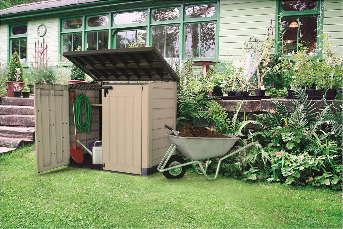 Keter Sio Max – szopa ogrodowa zewnętrzna, pojemność 1200 l, kolor taupe/beżowy, 145,5 x 125 x 82 cm