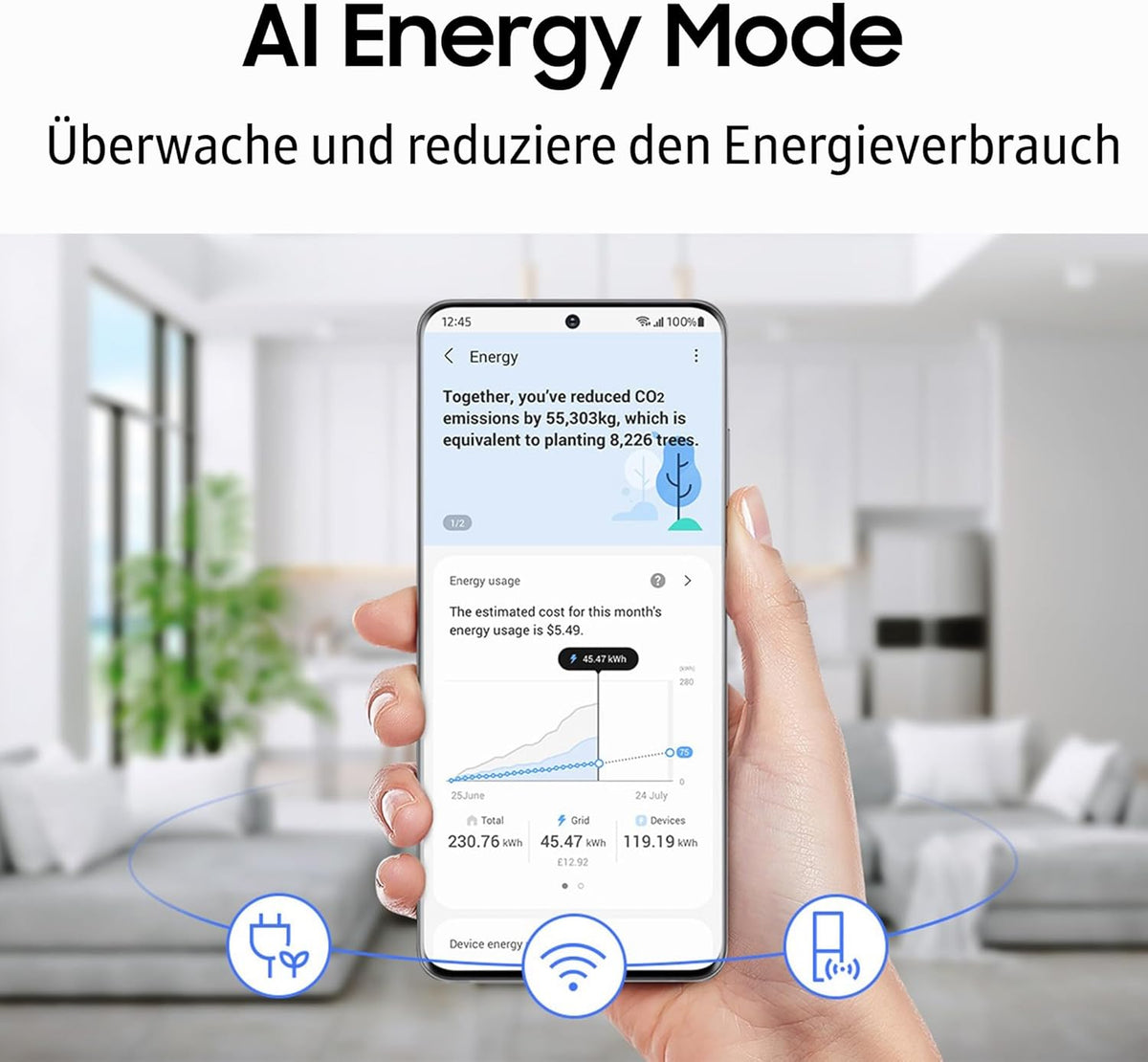 Lodówka typu side-by-side z zamrażarką Samsung RS64DG53R3B1EF, 178 cm, 628 l, tryb SmartThings AI Energy, dozownik lodu i wody, smukła kostkarka do lodu, stal nierdzewna premium