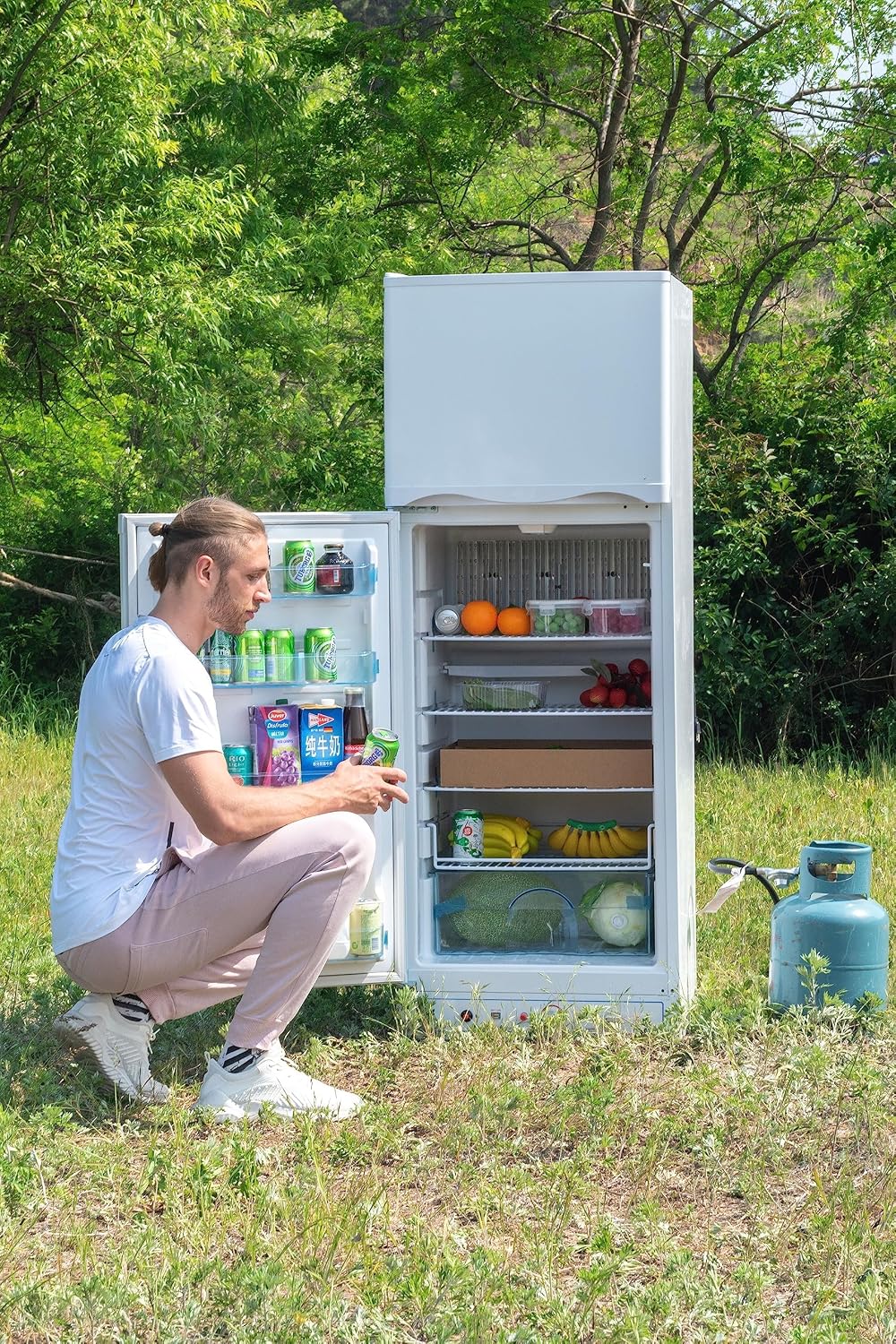 Lodówka gazowa SMETA z zamrażarką, 265 l (203 l + 62 l), 220 V, lodówka z zamrażarką, lodówka gazowa kempingowa do kampera, garażu, przyczepy kempingowej, domu, biała