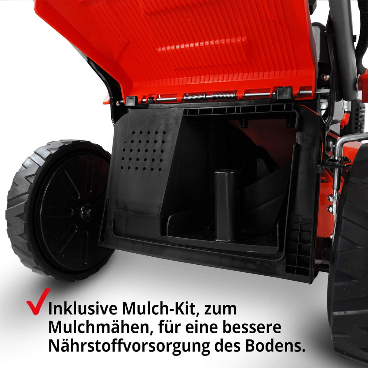 Kosiarka spalinowa HECHT 5 w 1 – mocny, czterosuwowy silnik Eco o mocy 4,4 kW (6,0 KM) – rozruch elektryczny – szerokość koszenia 53 cm – kosz na trawę o pojemności 75 l – napęd na koła – opatentowane koła – funkcja mulczowania