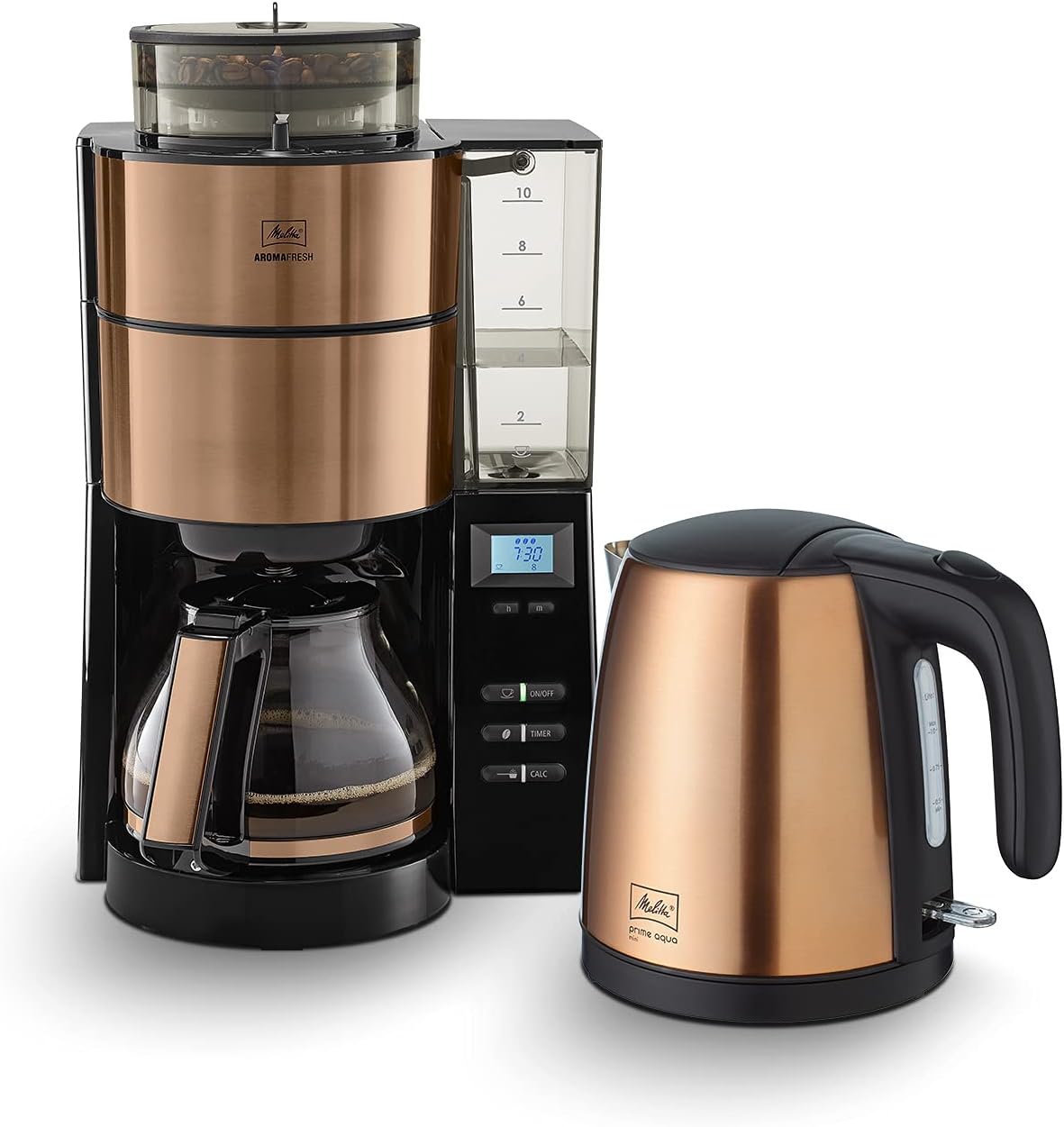 Melitta AromaFresh - Ekspres przelewowy - ze szklanym dzbankiem - wbudowanym młynkiem - funkcją timera - 10 filiżanek - Czysta czerń