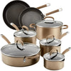 Professional Hard Anodized Nonstick Cookware Induction Pots and Pans Set, 12 Piece, Bronze