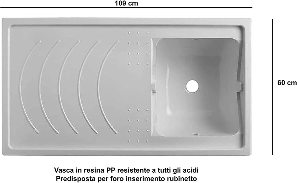 Negrari 5008PAM – dubbelzijdige kast met spoelbak en ruimte voor een wasmachine, materiaal: hars (voor buitengebruik) en PVC, kleur: wit, maat M, 14.000 stuks