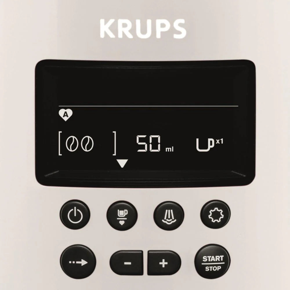 Ekspres do kawy Krups Essential w pełni automatyczny z wężykiem do mleka, funkcja parzenia 2 filiżanek, wyświetlacz LCD, łatwe czyszczenie, certyfikat TÜV, czarny, EA816031