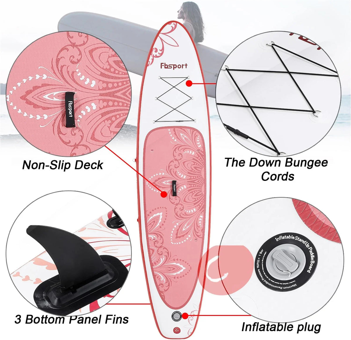 Hoogwaardig stand-up paddleboard, yogaboard met duurzame SUP-accessoires en draagtas | Brede beenpositie, golfcontrole, antislip dek, leash, peddel en pomp voor tieners en volwassenen