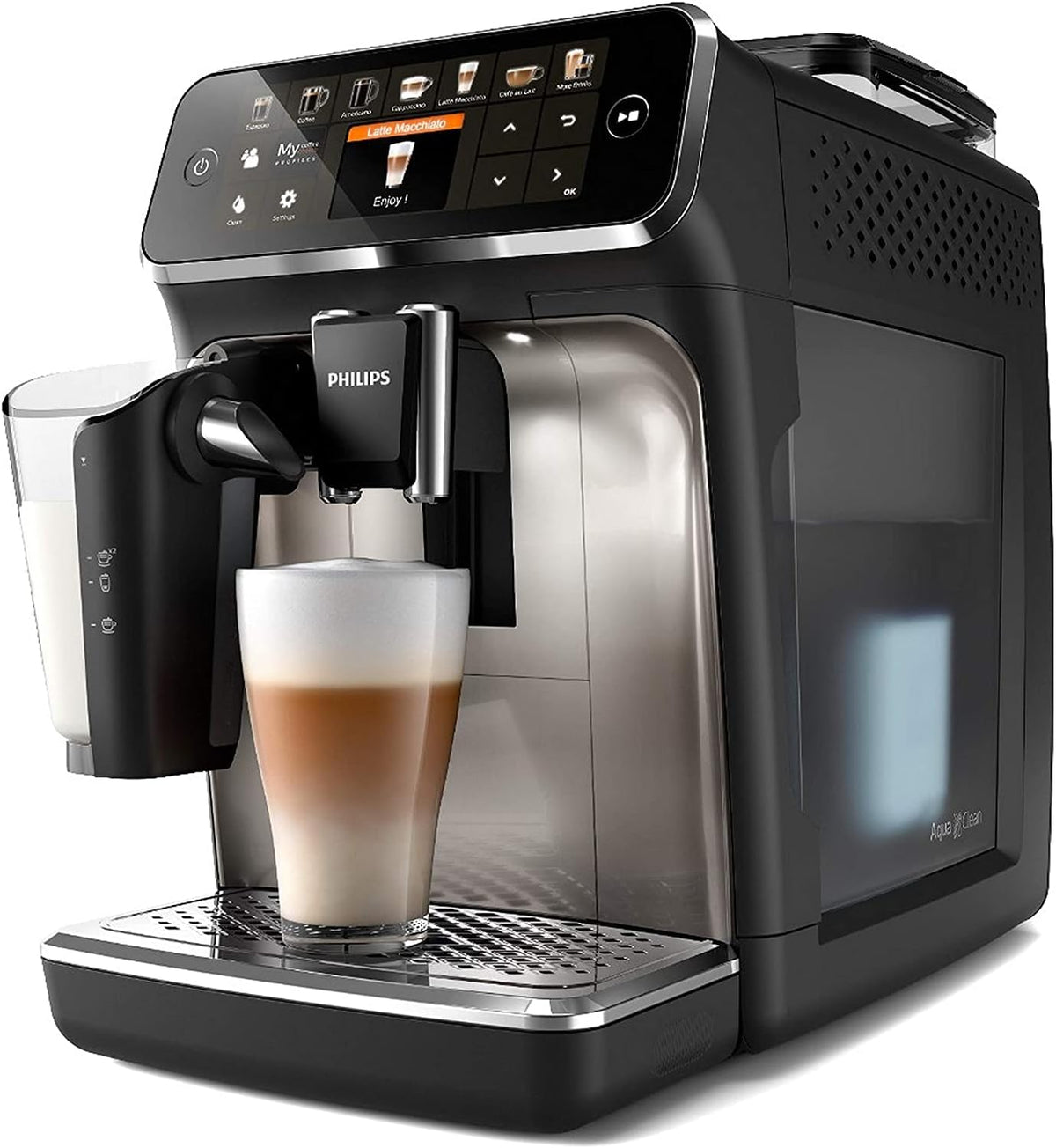 W pełni automatyczny ekspres do kawy Philips Series 5400 – system mleczny LatteGo, 12 specjałów kawowych, intuicyjny wyświetlacz, 4 profile użytkowników, chrom (EP5447/90)