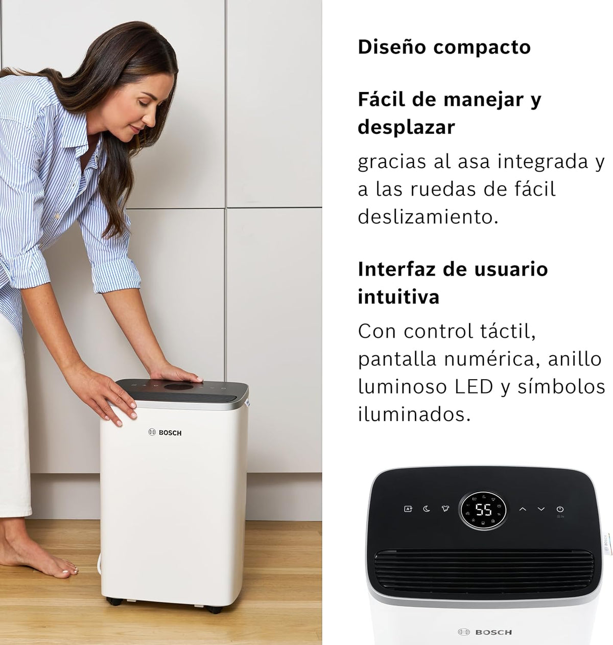 Osuszacz powietrza Bosch Dry 4000 – Prosty. Wydajny. Cichy. Do domu i sypialni – Do pomieszczeń o powierzchni do 33 m² – Szybkie suszenie prania