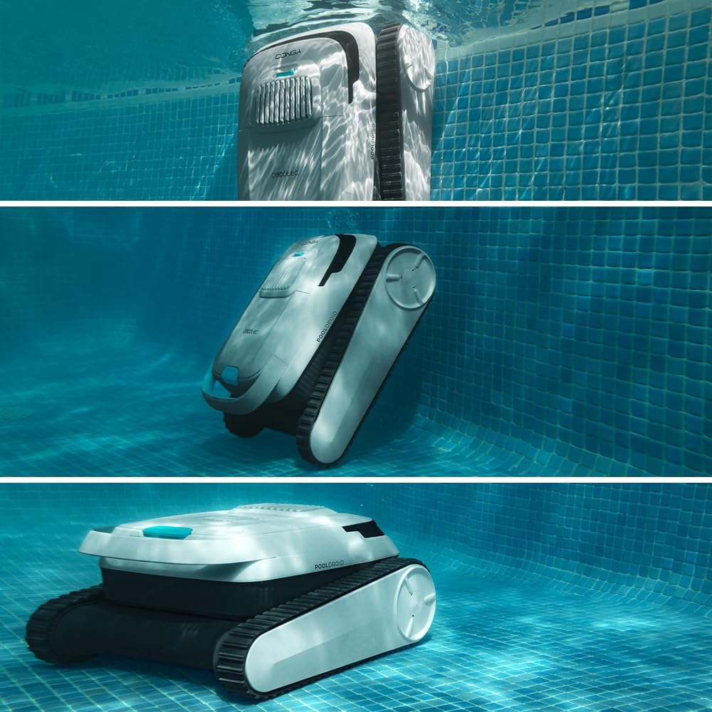 Robot basenowy Cecotec Conga Pooldroid 5000 TotalClean Pearl do czyszczenia dna, ścian i linii wody. Zasięg: 100 m²; maks. nachylenie: 90°; czyszczenie systematyczne; czas pracy: 100 min; pojemność: 4 l.