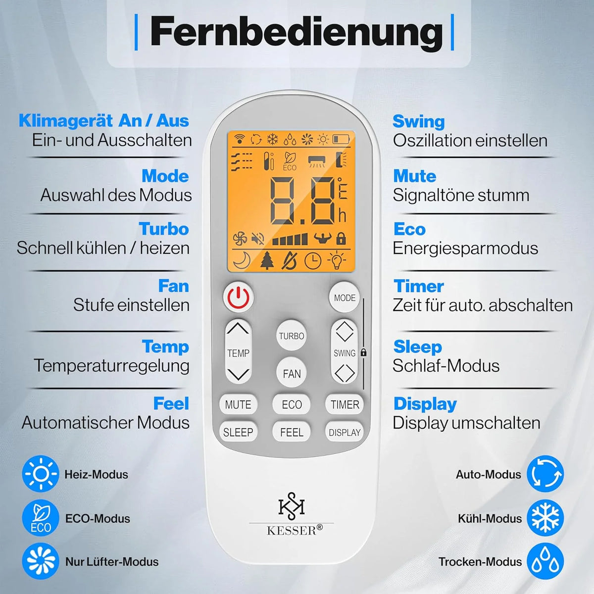 KESSER® Quick Connect 12000 BTU 3,4 kW Split Airconditioner Kit – WiFi en App Airconditioner met verwarmings- en koelfunctie Wandgemonteerde airconditioner met koperen leidingen Koelmiddel R32 Montagemateriaal inbegrepen
