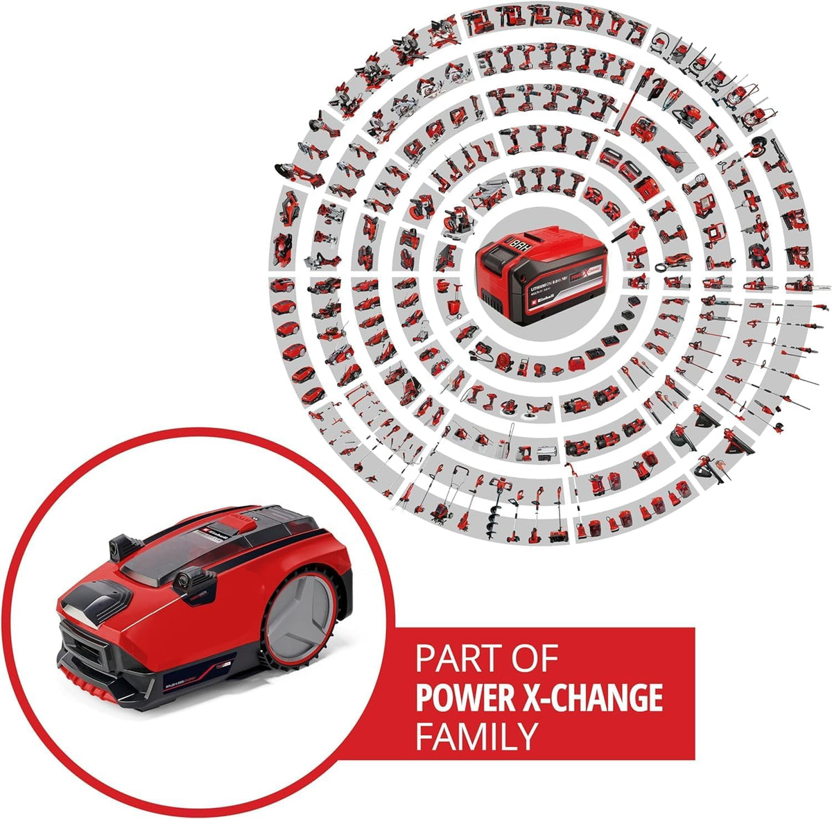 Robot koszący Einhell FREELEXO CAM 500 Power X-Change (18 V, kamera zastępuje przewód ograniczający, do 500 m, bezszczotkowy, do 25% nachylenia, szerokość koszenia 18 cm, w zestawie akumulator 3,0 Ah, taśma magnetyczna 5 m)
