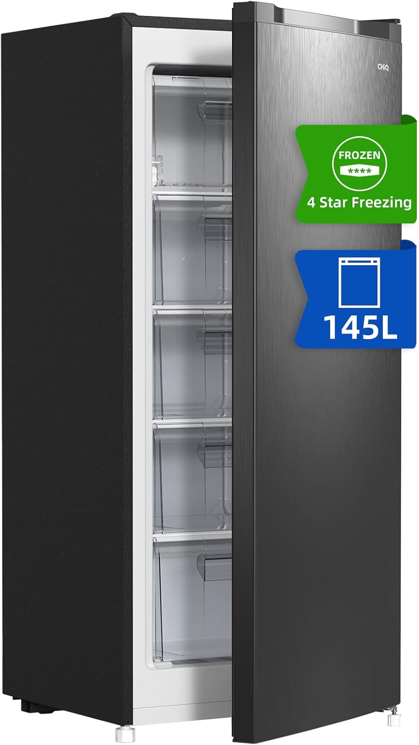 Zamrażarka CHiQ FSD166NE4E 166 l, technologia No Frost, odwracalne zawiasy drzwi, czarna stal nierdzewna, wysokość 144 cm