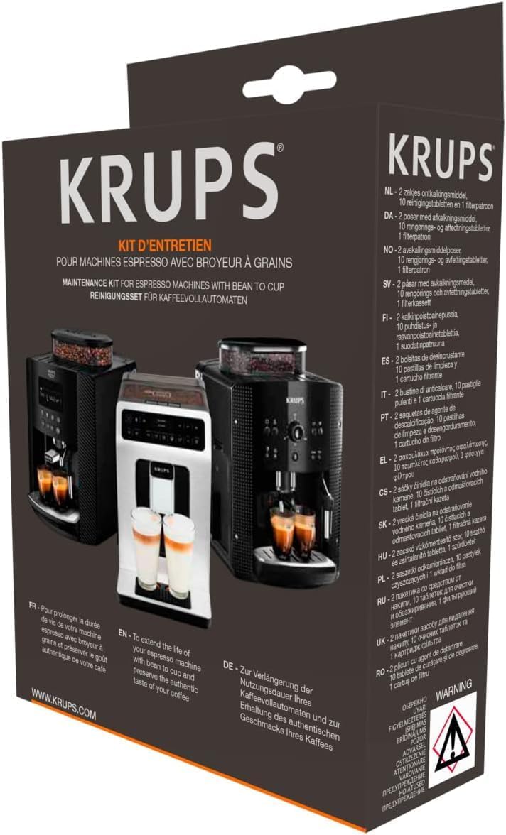 Ekspres do kawy Krups Essential w pełni automatyczny z wężykiem do mleka, funkcja parzenia 2 filiżanek, wyświetlacz LCD, łatwe czyszczenie, certyfikat TÜV, czarny, EA816031