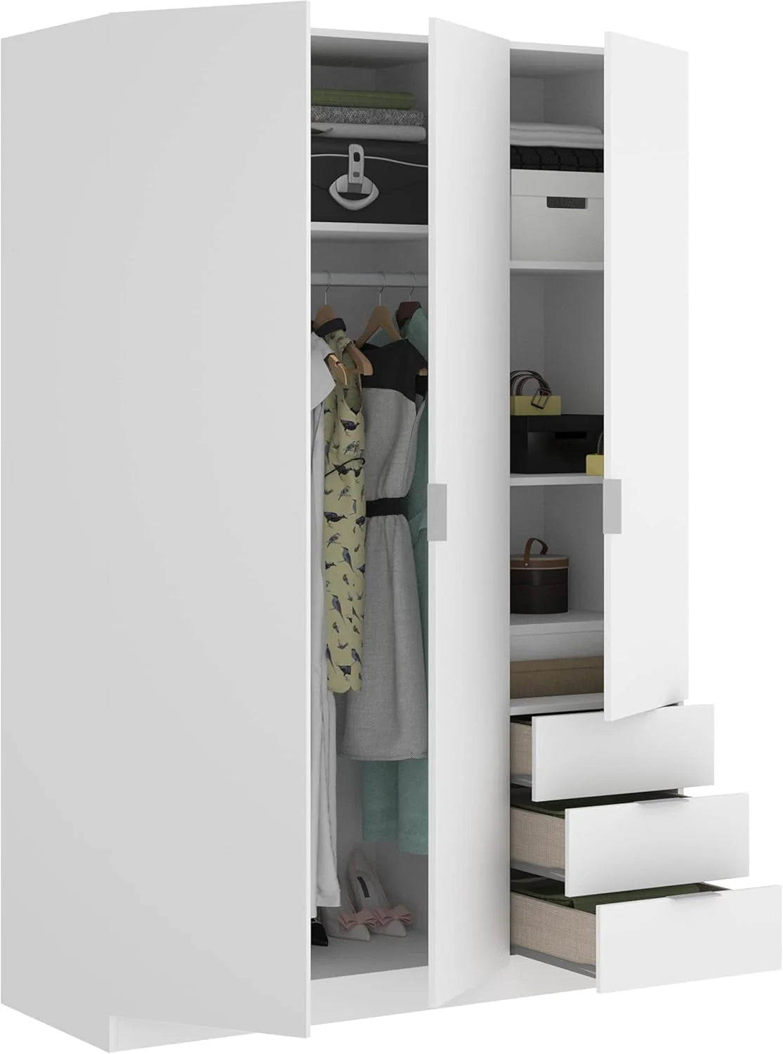 DEKIT GRUPO RIMOBEL Szafa z 3 drzwiami i 3 szufladami - biała - 121X184X52 cm